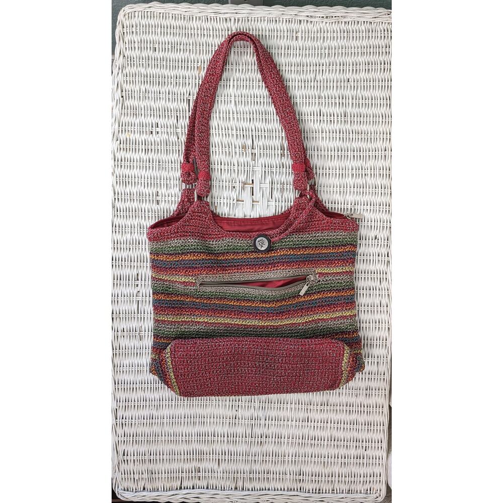 The Sak Belle Tote Red Rainbow Tightweave Crochet Shoulder Bag Purse